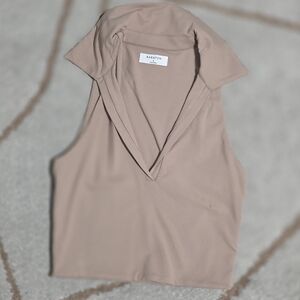 Babaton Tan Sleeveless Blouse.